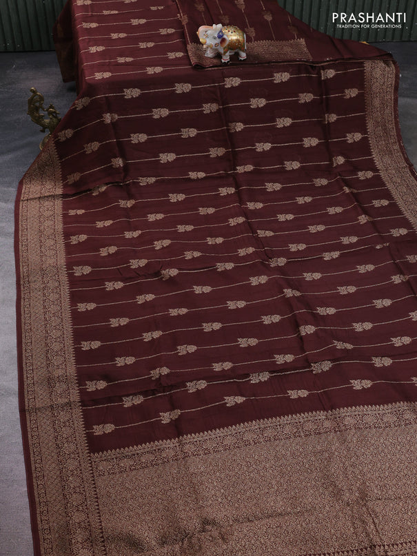 Brown Banarasi Semi Raw Silk Saree -  Zari Weaves