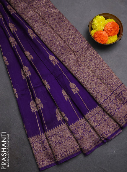 Violet Banarasi Semi Raw Silk Saree -  Zari Weaves