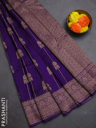 Violet Banarasi Semi Raw Silk Saree -  Zari Weaves