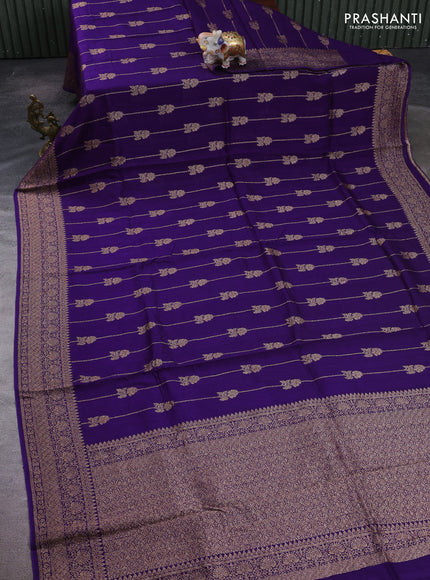 Violet Banarasi Semi Raw Silk Saree -  Zari Weaves