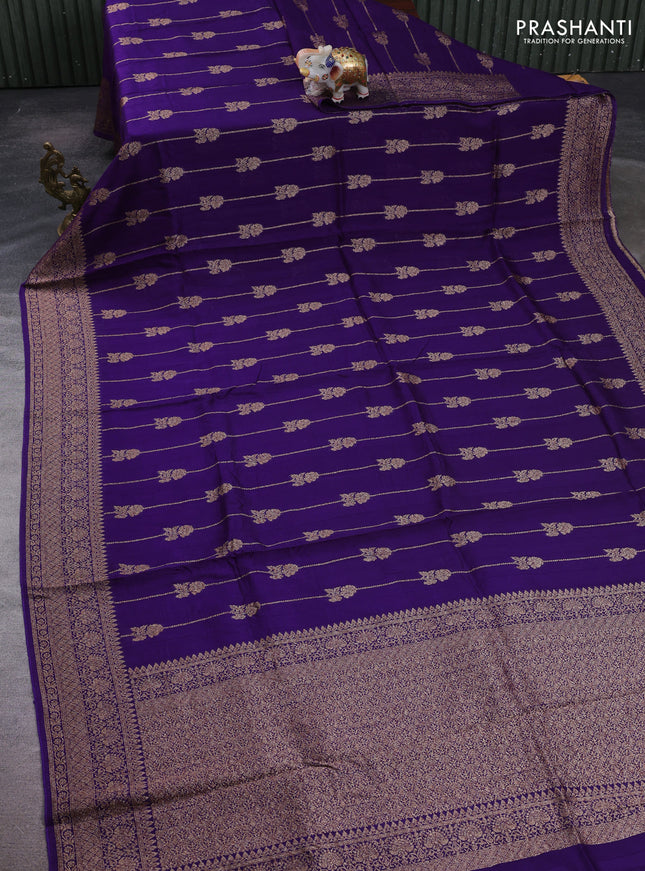 Violet Banarasi Semi Raw Silk Saree -  Zari Weaves