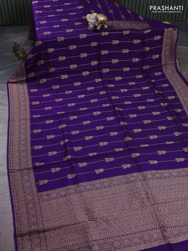 Violet Banarasi Semi Raw Silk Saree -  Zari Weaves