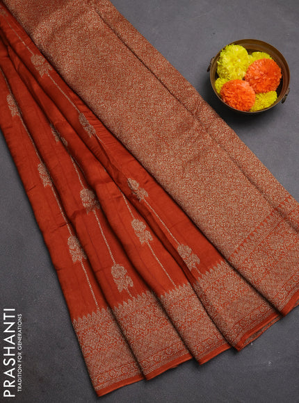 Rust Banarasi Semi Raw Silk Saree -  Zari Weaves
