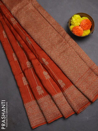 Rust Banarasi Semi Raw Silk Saree -  Zari Weaves