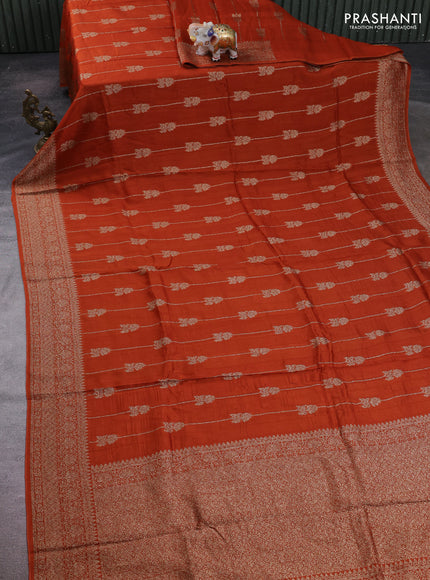 Rust Banarasi Semi Raw Silk Saree -  Zari Weaves
