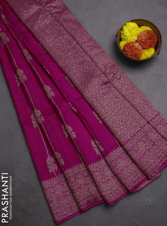Pink Banarasi Semi Raw Silk Saree -  Zari Weaves