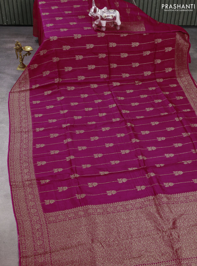 Pink Banarasi Semi Raw Silk Saree -  Zari Weaves