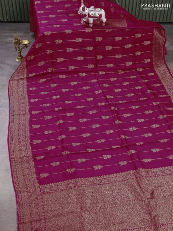 Pink Banarasi Semi Raw Silk Saree -  Zari Weaves