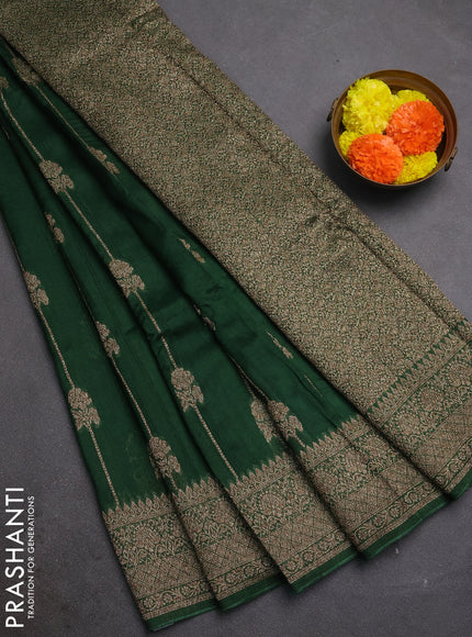 Bottle Green Banarasi Semi Raw Silk Saree -  Zari Weaves