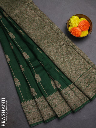 Bottle Green Banarasi Semi Raw Silk Saree -  Zari Weaves
