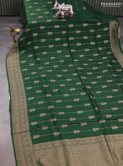 Bottle Green Banarasi Semi Raw Silk Saree -  Zari Weaves