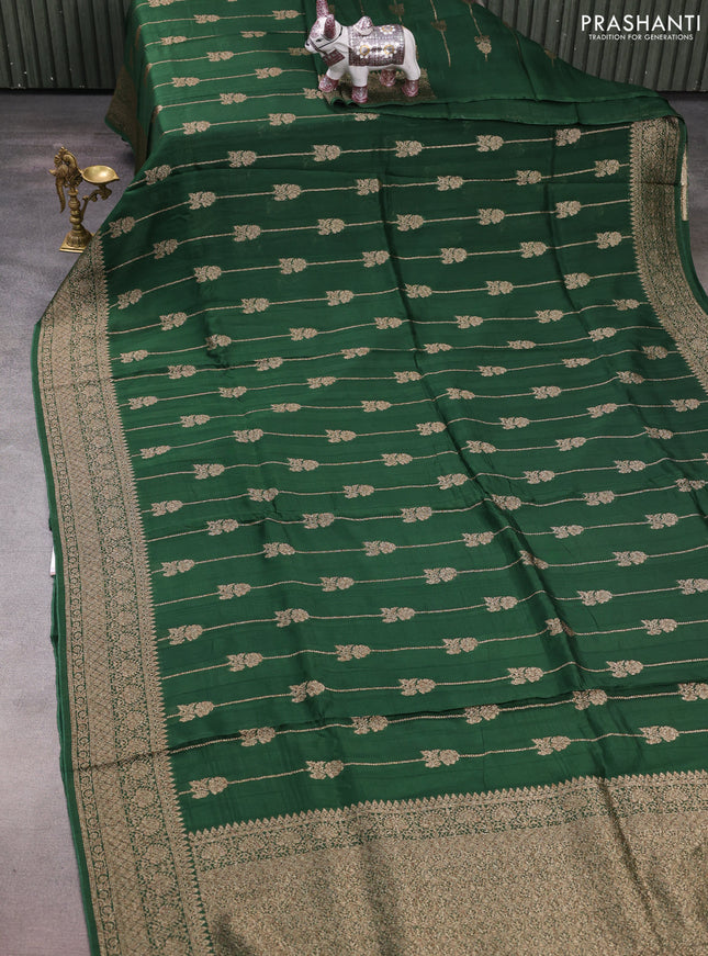 Bottle Green Banarasi Semi Raw Silk Saree -  Zari Weaves