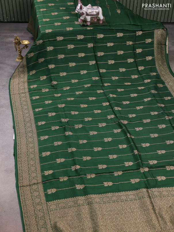 Bottle Green Banarasi Semi Raw Silk Saree -  Zari Weaves