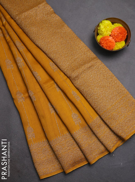 Mustard Banarasi Semi Raw Silk Saree -  Zari Weaves