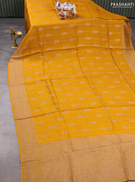 Mustard Banarasi Semi Raw Silk Saree -  Zari Weaves