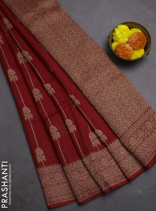 Red Banarasi Semi Raw Silk Saree -  Zari Weaves