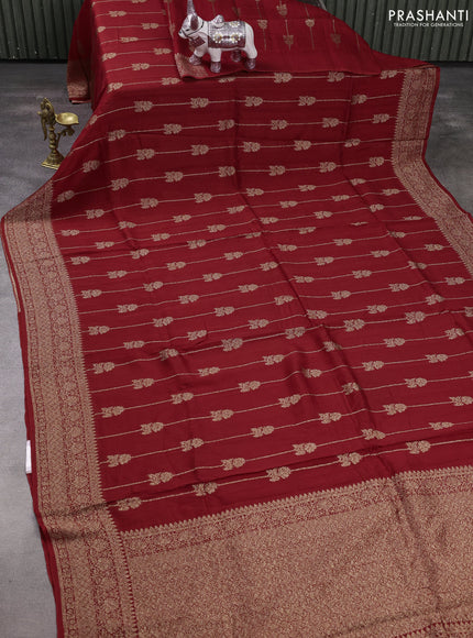 Red Banarasi Semi Raw Silk Saree -  Zari Weaves