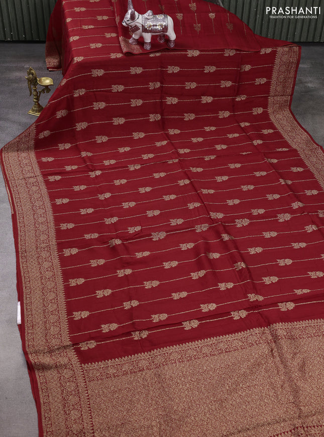 Red Banarasi Semi Raw Silk Saree -  Zari Weaves