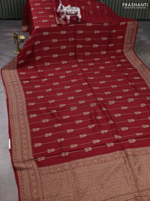 Red Banarasi Semi Raw Silk Saree -  Zari Weaves