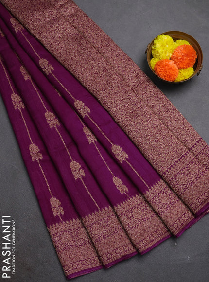 Purple Banarasi Semi Raw Silk Saree -  Zari Weaves
