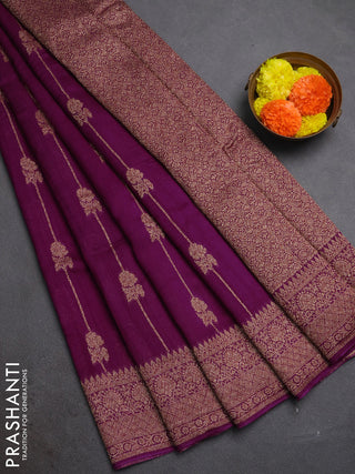 Purple Banarasi Semi Raw Silk Saree -  Zari Weaves