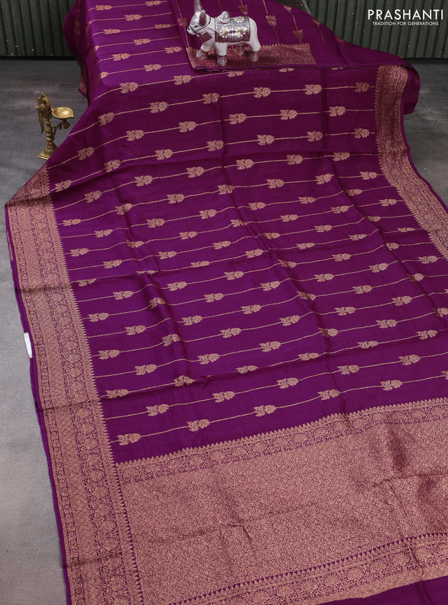 Purple Banarasi Semi Raw Silk Saree -  Zari Weaves