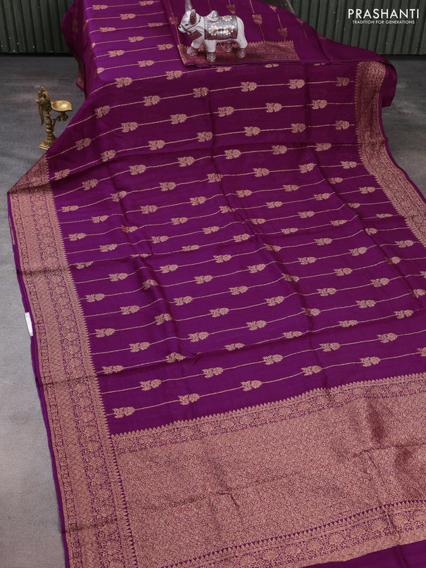 Purple Banarasi Semi Raw Silk Saree -  Zari Weaves
