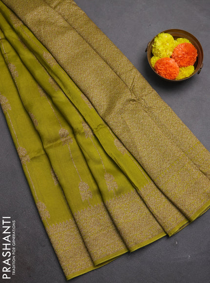 Green Banarasi Semi Raw Silk Saree -  Zari Weaves