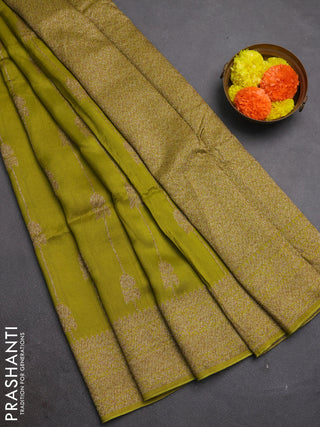 Green Banarasi Semi Raw Silk Saree -  Zari Weaves