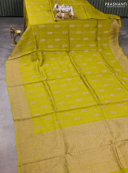 Green Banarasi Semi Raw Silk Saree -  Zari Weaves