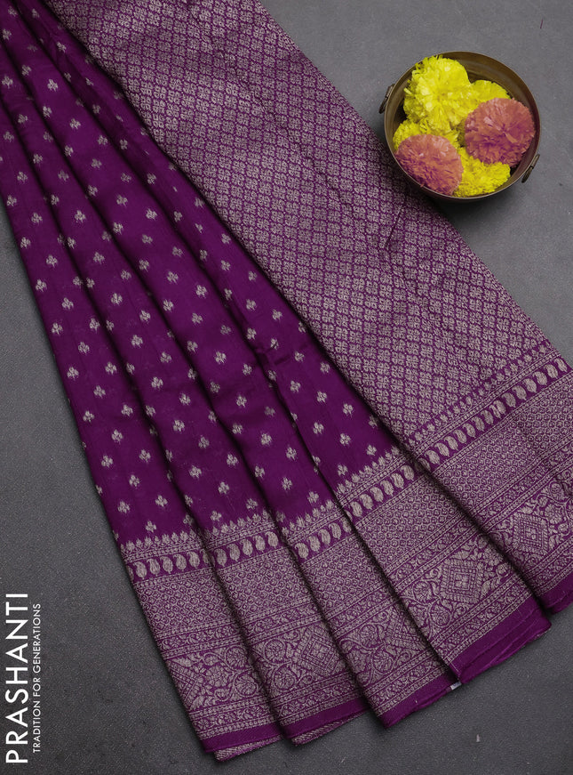 Purple Banarasi Semi Raw Silk Saree - Butta style