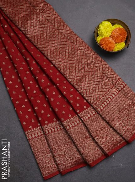 Red Banarasi Semi Raw Silk Saree - Butta style