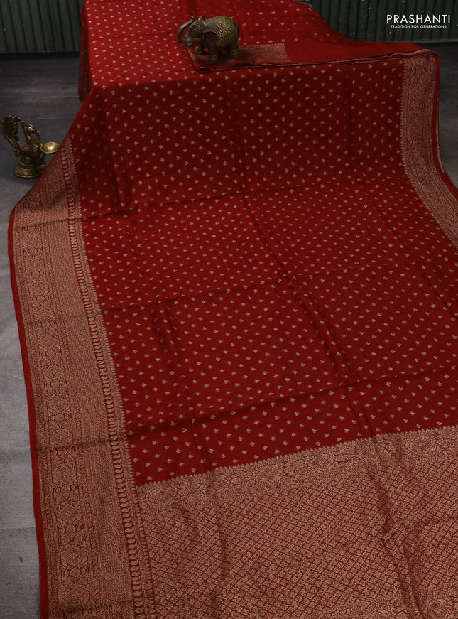Red Banarasi Semi Raw Silk Saree - Butta style