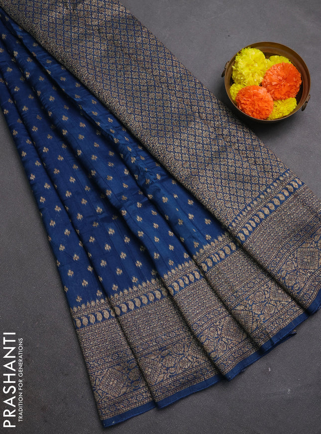 Peacock Blue Banarasi Semi Raw Silk Saree - Butta style