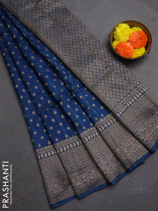 Peacock Blue Banarasi Semi Raw Silk Saree - Butta style