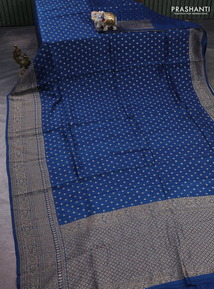 Peacock Blue Banarasi Semi Raw Silk Saree - Butta style