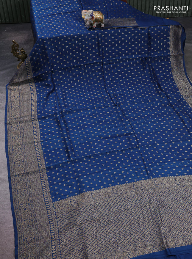 Peacock Blue Banarasi Semi Raw Silk Saree - Butta style