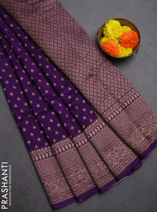 Violet Banarasi Semi Raw Silk Saree - Butta style