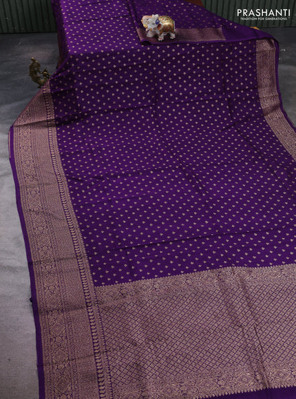 Violet Banarasi Semi Raw Silk Saree - Butta style