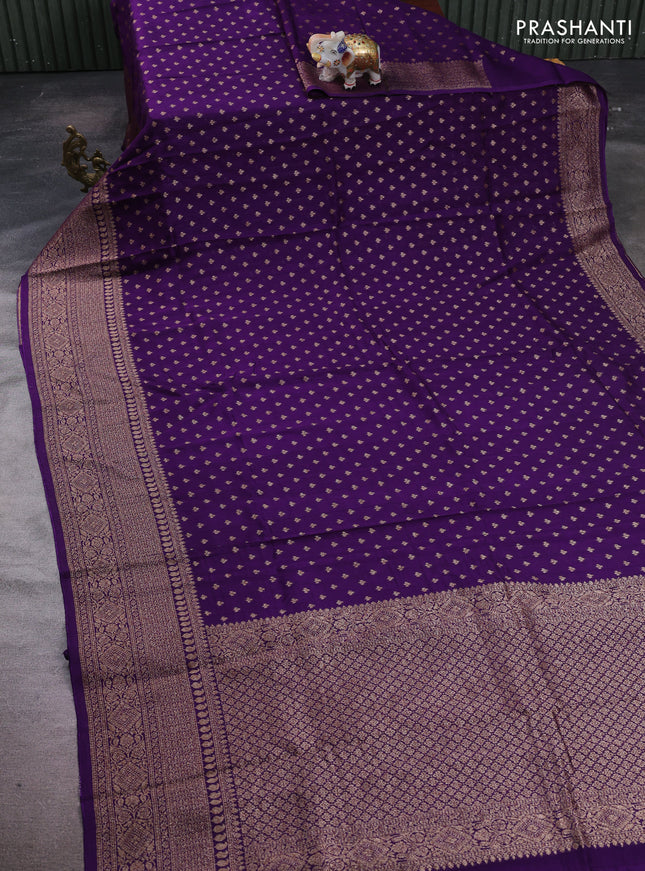 Violet Banarasi Semi Raw Silk Saree - Butta style