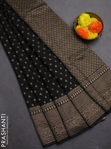 Black Banarasi Semi Raw Silk Saree - Butta style
