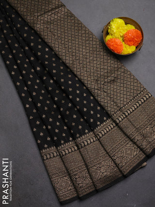 Black Banarasi Semi Raw Silk Saree - Butta style