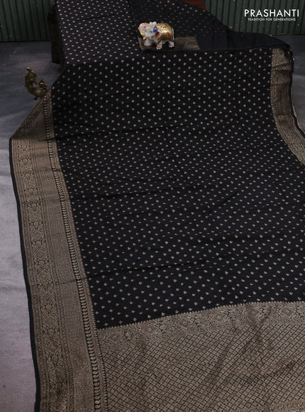Black Banarasi Semi Raw Silk Saree - Butta style