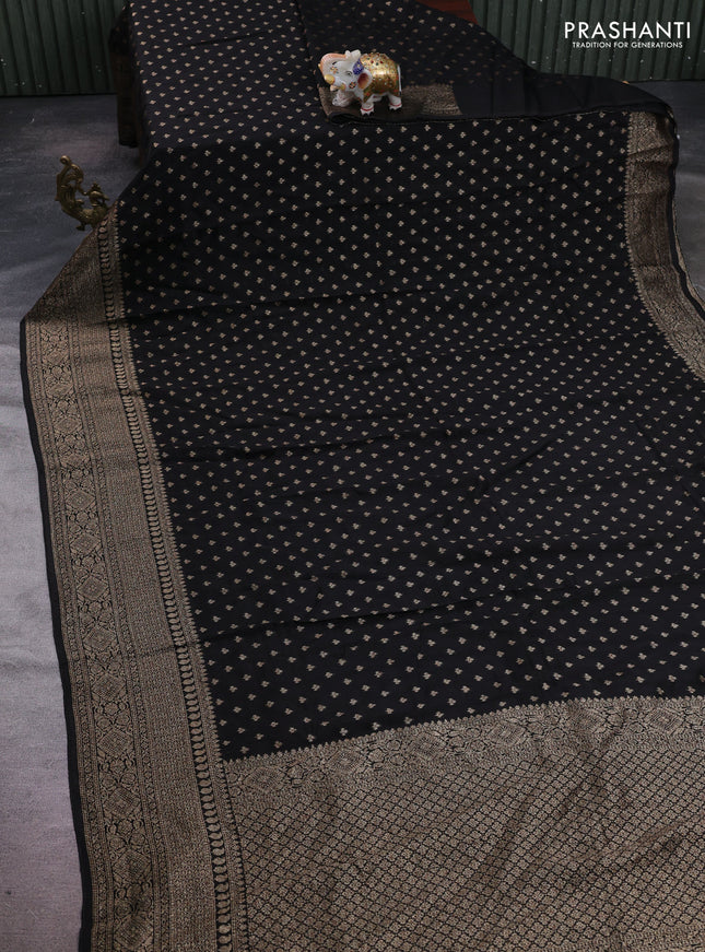 Black Banarasi Semi Raw Silk Saree - Butta style