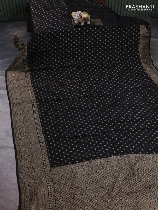 Black Banarasi Semi Raw Silk Saree - Butta style