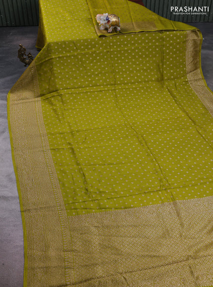 Light Green Banarasi Semi Raw Silk Saree - Butta style