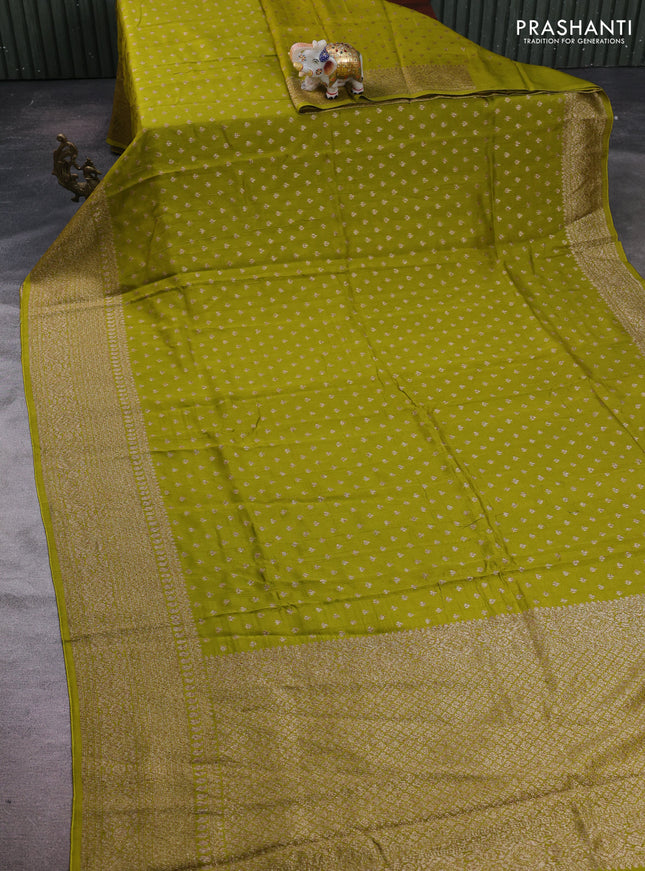 Light Green Banarasi Semi Raw Silk Saree - Butta style