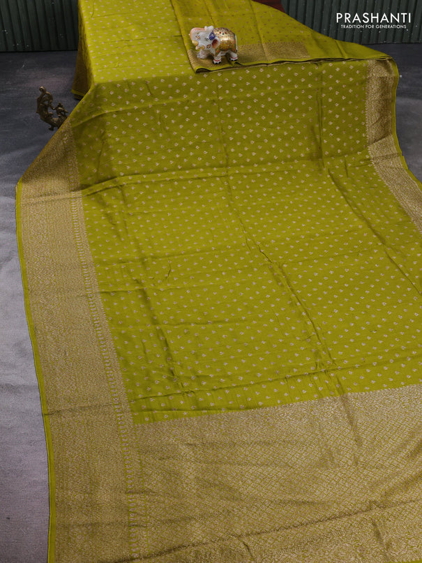 Light Green Banarasi Semi Raw Silk Saree - Butta style
