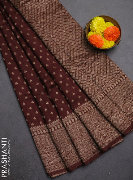 Brown Banarasi Semi Raw Silk Saree - Butta style
