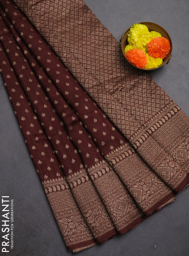 Brown Banarasi Semi Raw Silk Saree - Butta style